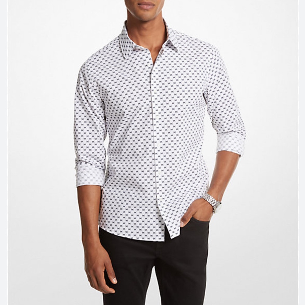 Michael Kors Long Sleeve Dress Shirt Men's Size L- MK All Over
Print.        #12